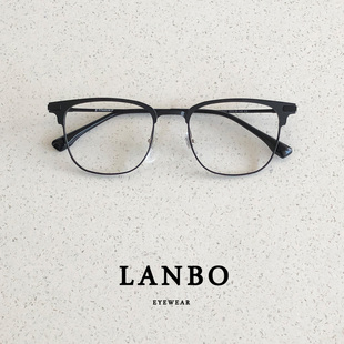 超轻钛架11g斯文半框近视眼镜男小脸复古黑色铝镁圆框眉线框女潮