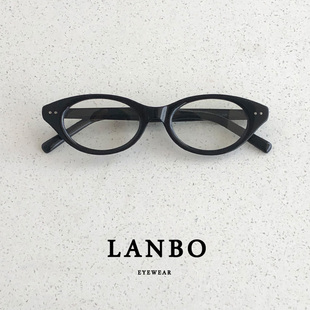 板材复古小猫眼近视眼镜男小框街拍素颜文艺镜框女黑色装 饰平光镜