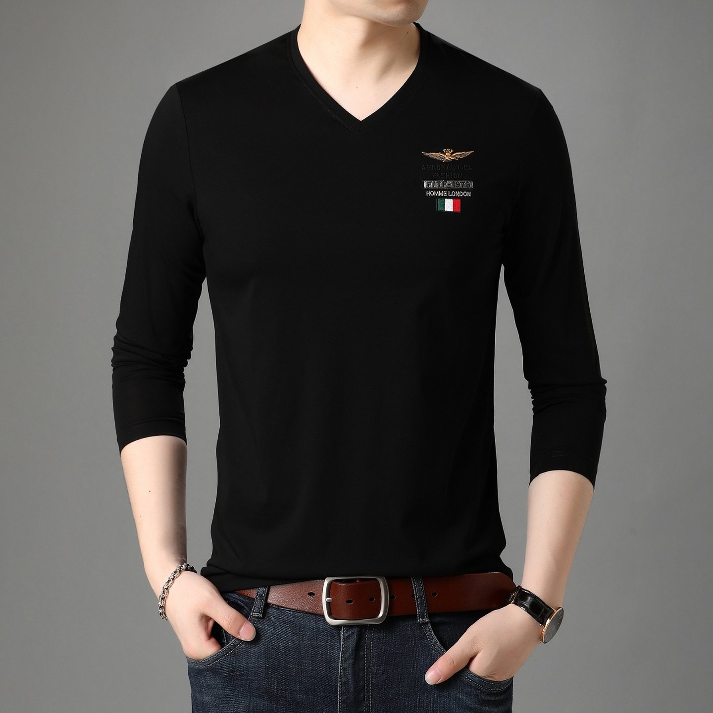 男士纯棉弹力舞蹈T恤长袖V领练功服拉丁摩登华尔兹国标舞训练上衣,运动/瑜伽/健身/球迷用品,摩登舞上装,淘宝优惠券,粉丝福利购,淘宝优惠卷