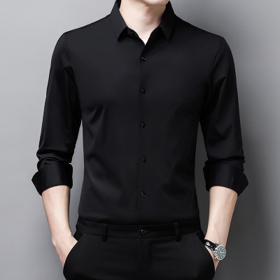 新款翻领男士摩登舞服长袖上衣成人国标舞演出服弹力透气舞蹈衬衫