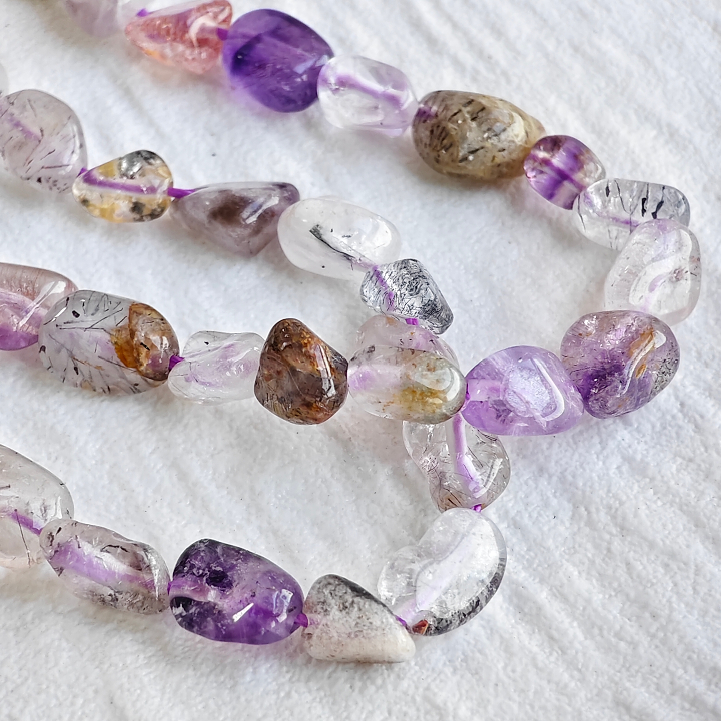 天然紫发透体水晶随型散珠