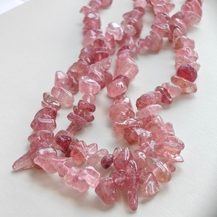 8mm天然草莓晶小碎石有孔不规则散珠手工diy手链项链饰品配件