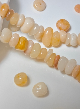 4*8mm天然黄白玉石散珠圆润片状有孔碎石手工diy手链项链饰品配件