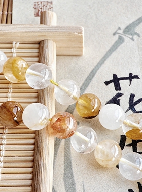 8mm天然黄胶花水晶圆珠散串珠子手工diy手链项链配件4mm6mm10mm