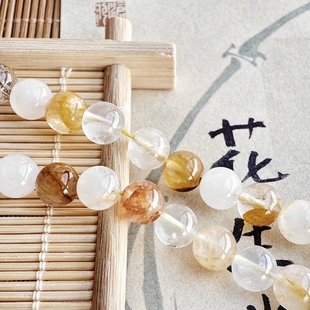 8mm天然黄胶花水晶圆珠散串珠子手工diy手链项链配件4mm6mm10mm