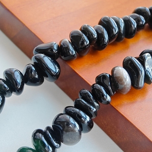 11mm天然黑曜石不规则圆润随形碎石有孔手工diy手链项链配件