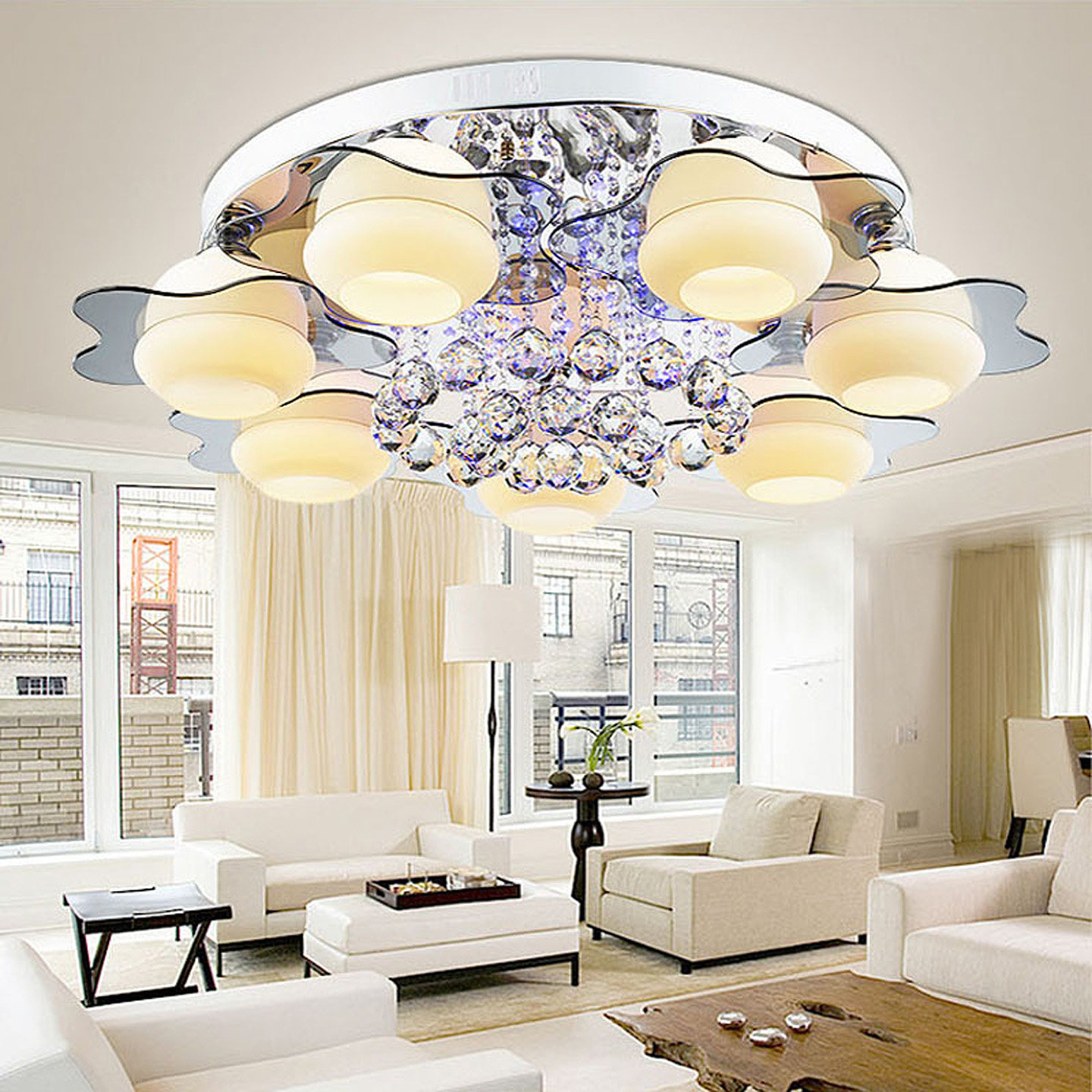 客厅灯简约现代圆形卧室灯温馨浪漫大气水晶灯创意led吸顶灯变色