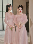 粉伴娘服2025新款 姐妹团伴娘礼服 显瘦高级感亮片演出合唱表演夏季