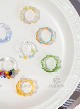PLL纯手工琉璃素圈戒指高级感清冷尾戒异型戒灯工玻璃多色小红书