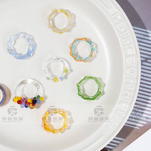 PLL纯手工琉璃素圈戒指高级感清冷尾戒异型戒灯工玻璃多色小红书