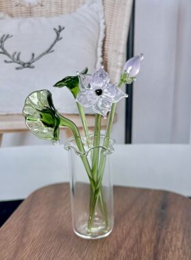 PLL淄博琉璃纯手工小插花瓶客厅餐桌摆件装饰品上档次现代简约仿