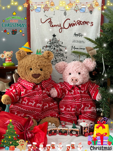 巴塞罗熊巴猪新年圣诞睡衣小熊圣诞衣服新年睡衣针织衣服手感舒适