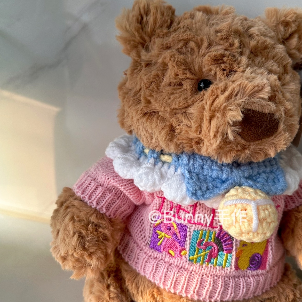 现货巴塞罗熊针织衫休闲衫蓝白围脖橘色围脖原创自制手作