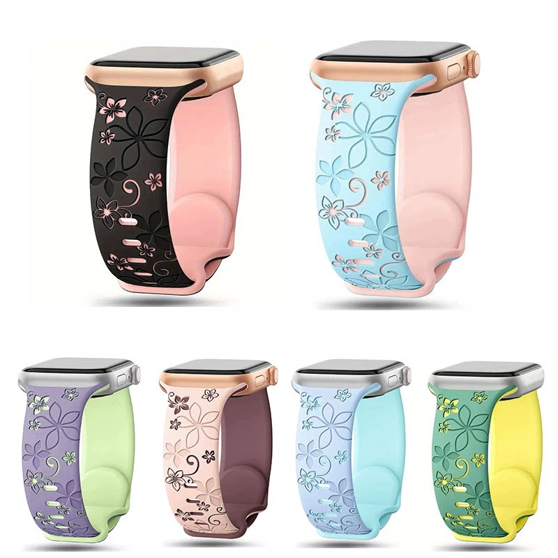 适用iwatch10双色紫荆花硅胶腕带图片