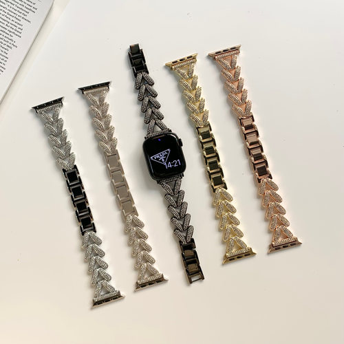 iwatch9/10手表带爱心金属镶钻链
