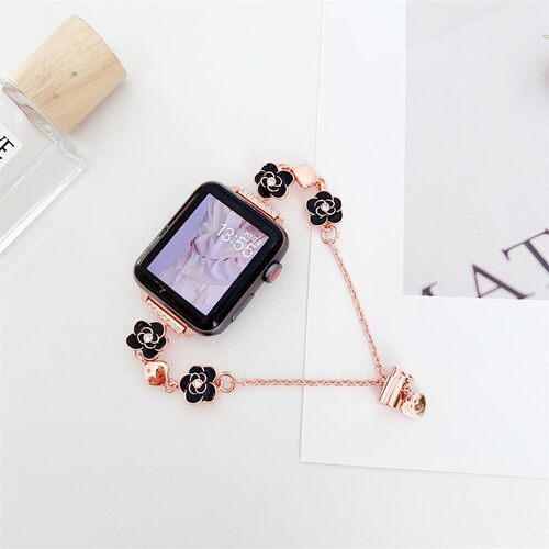 iwatch手表带山茶花金属链女小众