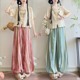 子南记原创汉服女小师妹改良日常灯笼裤唐制圆领衫国风通勤套装夏