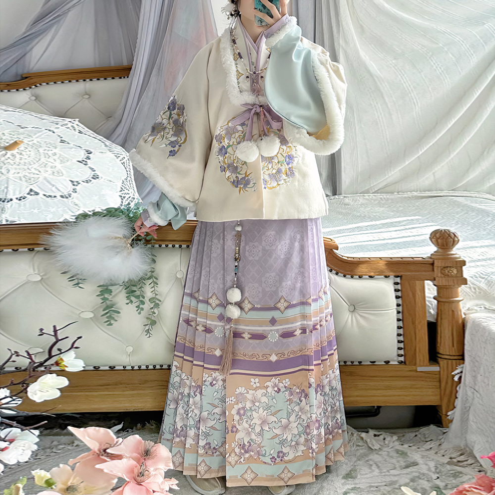 子南记原创汉服女刺绣明制合领披袄琵琶袖拜年服冬款加绒加厚日常