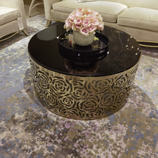 玖柒工坊美克臻粹咖啡桌美家美式简约轻奢镂空玫瑰花雕茶几可定制