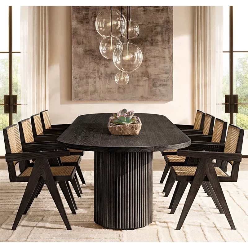 玖柒工坊RH美式乡村实木长方形餐桌轻奢高级感设计师款别墅长饭桌