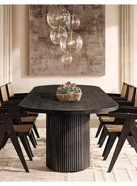 玖柒工坊RH美式乡村实木长方形餐桌轻奢高级感设计师款别墅长饭桌