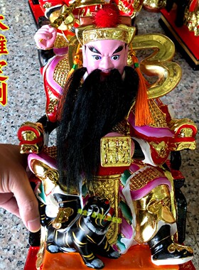 香樟木雕赵公明元帅武财神爷踩虎神像惠安张板实木雕刻手工彩绘