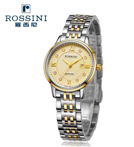 罗西尼表SR5530T06B间金真钻超薄日历女表原厂正品全国联保
