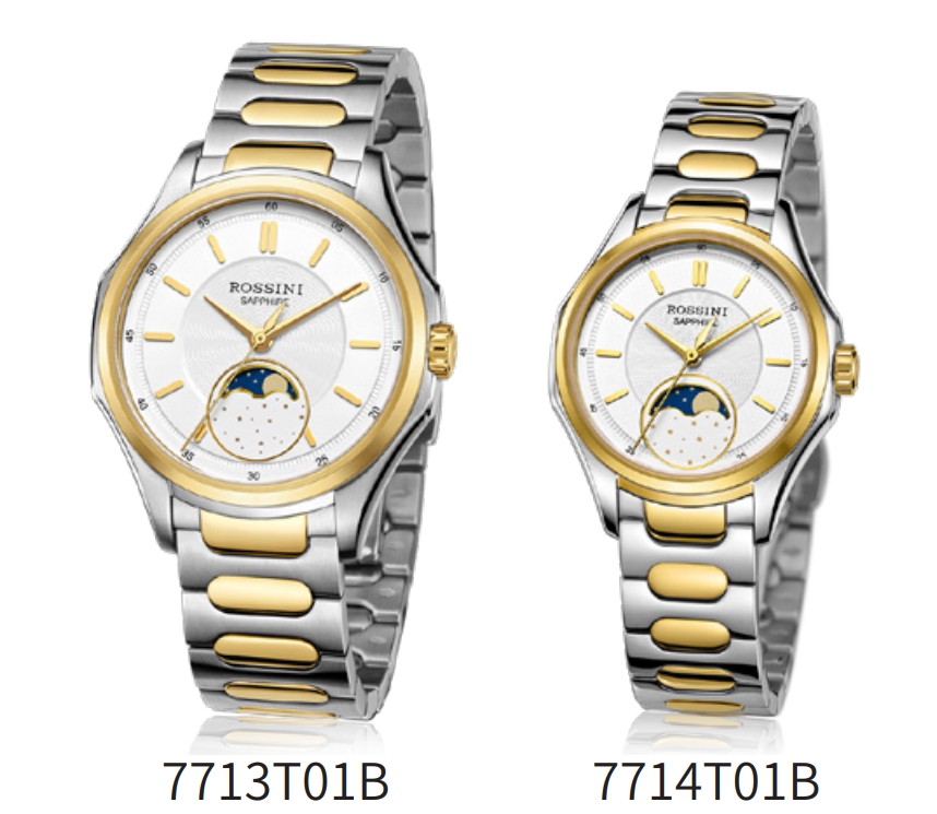 罗西尼勋章系列7713/7714T01B月相手表情侣表全国联保