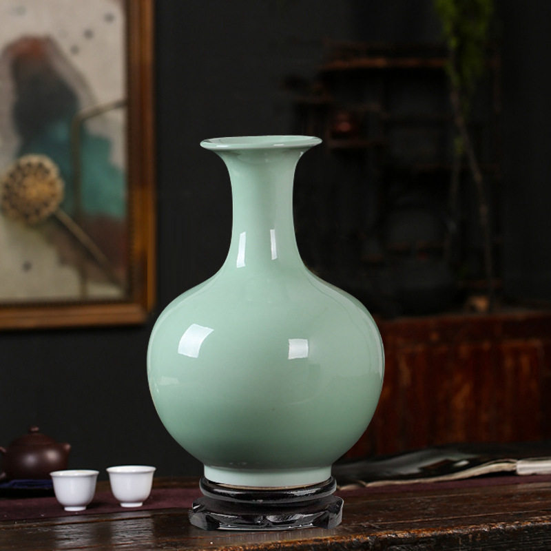 仿古影青花瓶青釉双耳花瓶陶瓷工艺品花瓶摆件