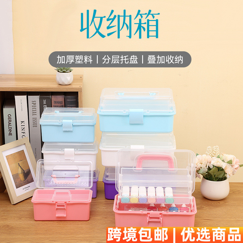 收纳箱三层手提收纳箱可折叠美甲箱美术杂物塑料透明大容量收纳盒
