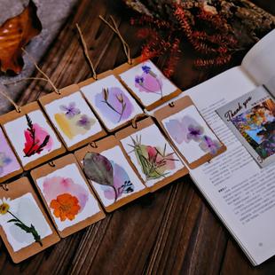 原创婚礼手绘水彩植物书签卡片挂饰小众礼品装饰画花植手作