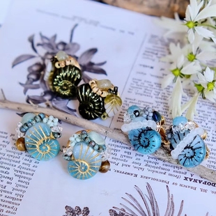 戴帽子的菊石|海洋系列 花植手作原创设计重工款耳钉耳夹