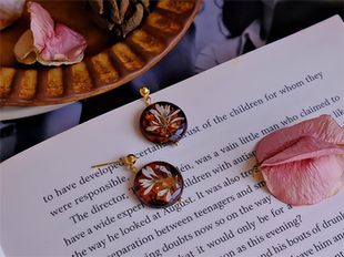 枫糖栀子|稀缺 复古高级感董珠原创手作耳饰耳夹真花植物设计