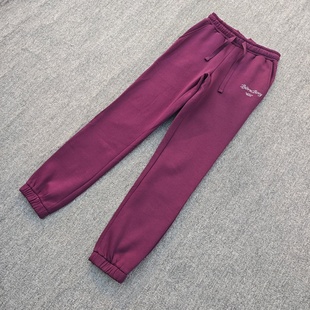 秋冬款松紧腰抽绳抓绒裤子百搭显瘦休闲束脚紫红卫裤收口运动女裤
