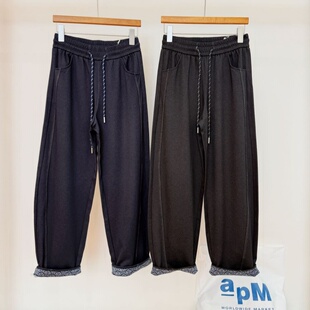 卷边软牛仔裤 弯刀老爹裤 梨型舒适女裤 秋冬松紧高腰显瘦哈伦裤