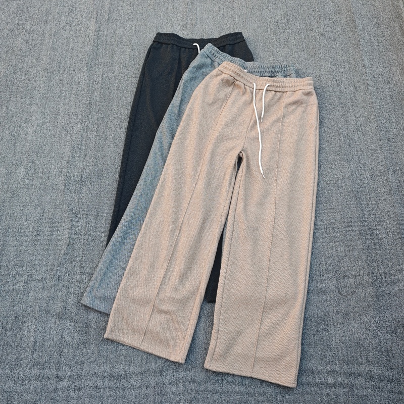 加厚加绒直筒裤人字纹保暖呢子裤