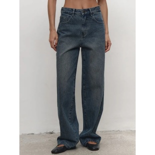 提臀胖MM女加长裤 德国ANN单秋冬直筒阔腿裤 显瘦高腰纯棉磨白大码