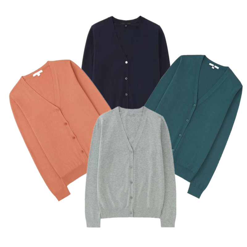 春夏薄款长袖V领针织开衫