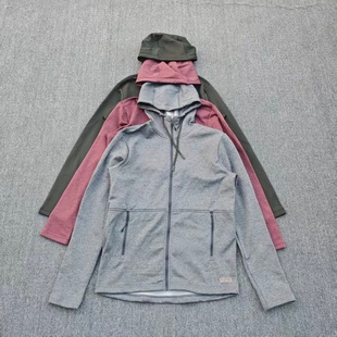 欧美单秋冬加绒薄外套连帽针织防风衣大码 夹克户外软壳衣 女长袖