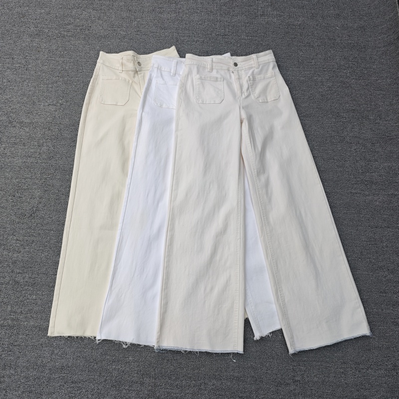 窄版阔腿棉弹力春夏款直筒毛边裤