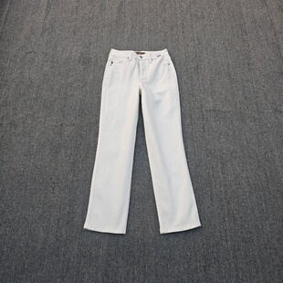 美单春秋高腰弹力宽松直筒牛仔裤白色厚实抗皱水洗大码九分裤女裤