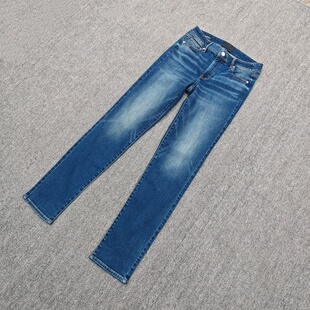 烟管小脚裤 欧美单春秋中腰弹力修身 猫水洗磨白大码 牛仔裤 小直筒裤