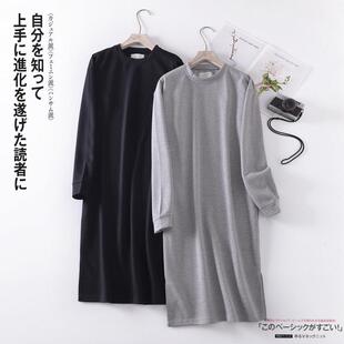 出口欧美单秋季新品圆领前短后长宽松舒适连衣裙女中长卫衣裙
