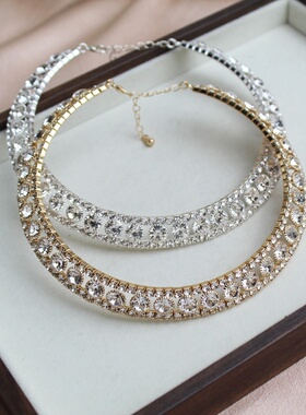 新款时尚水钻项链女金属链条