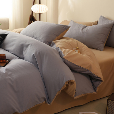 床单款四件套全棉磨毛简约风纯色