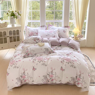 全棉美式 田园风花卉被套单件100纯棉小清新蝴蝶200x230单双人被罩