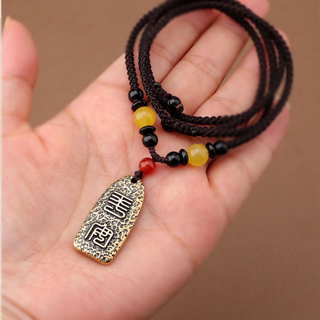 古风实心黄铜吊坠项链长款民族风毛衣链男女复古百搭挂饰秋冬配饰