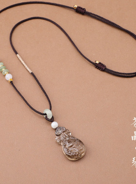 古风茶水晶狐狸琴吊坠项链