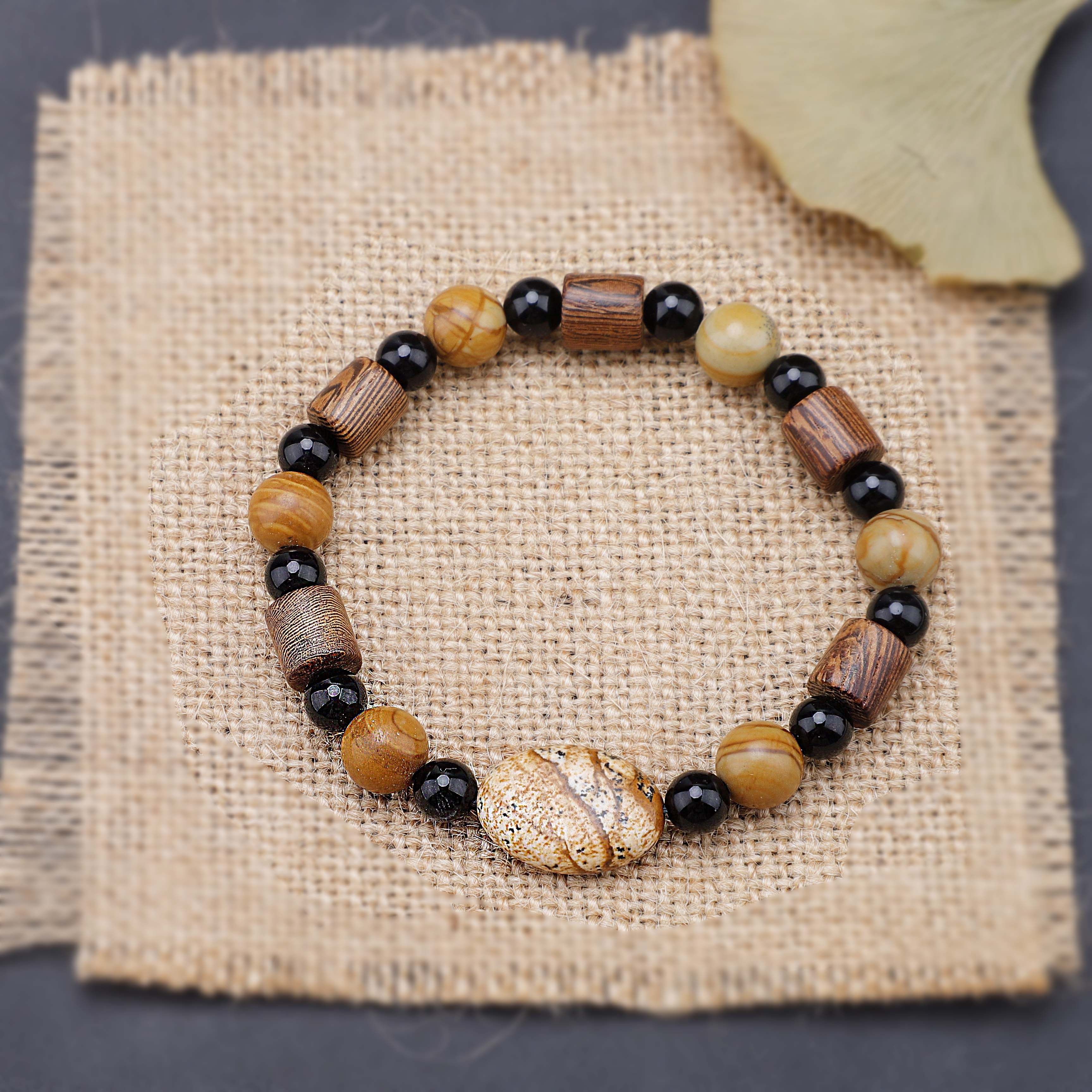 古风气质手链原创自制天然黑玛瑙檀木文玩手串新中式国风古物配色