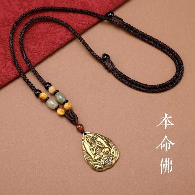 黄铜本命佛项链长款生肖守护神吊坠毛衣链男女百搭民族风古风挂饰